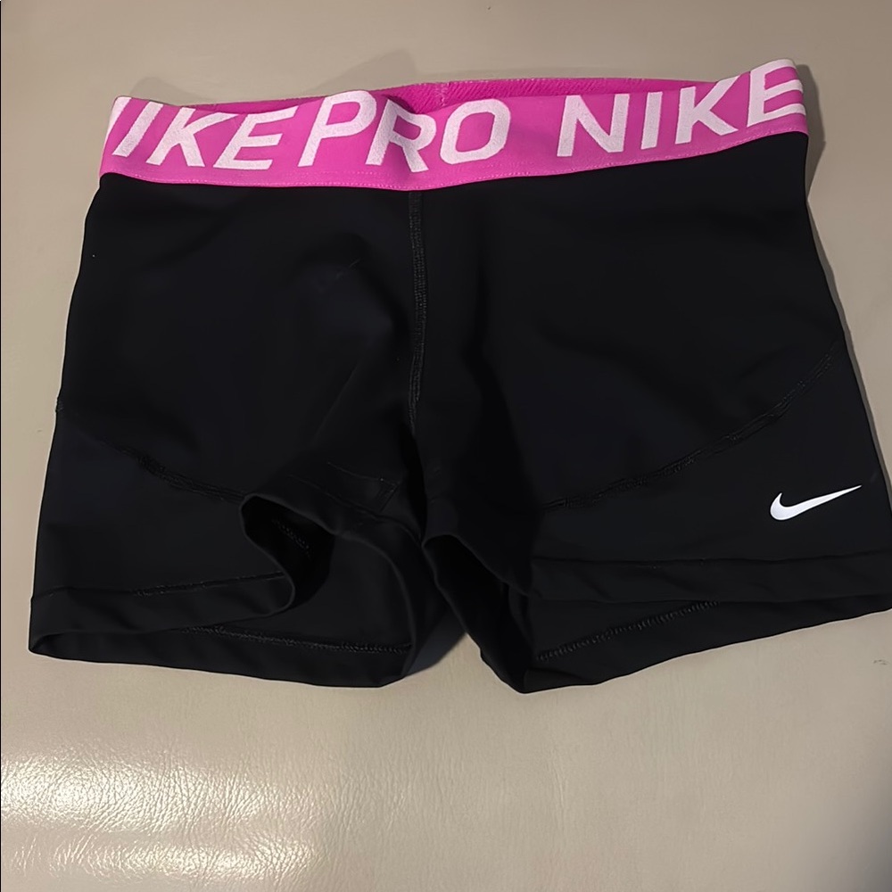 Nike Black and Pink Athletic Compression Shorts Size M